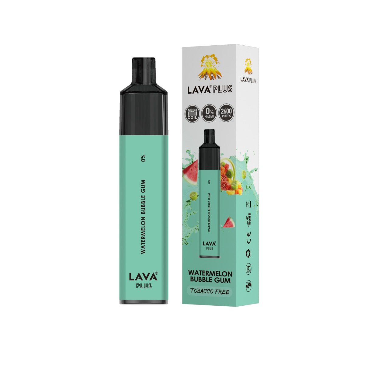 Lava Plus 2600 Puffs Disposable Zero Nicotine Free 0% - Watermelon Bubblegum