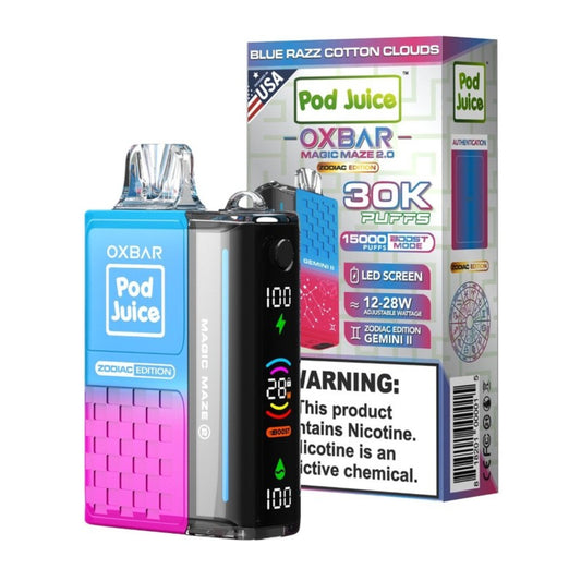 Oxbar Magic Maze 2.0 30000 Puffs Disposable Vape - Blue Razzle Cotton Clouds Gemini II