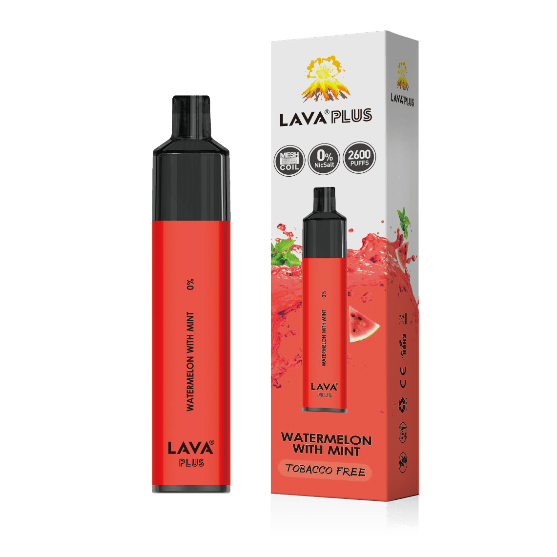 Lava Plus 2600 Puffs Disposable Zero Nicotine Free 0% - Watermelon with Mint