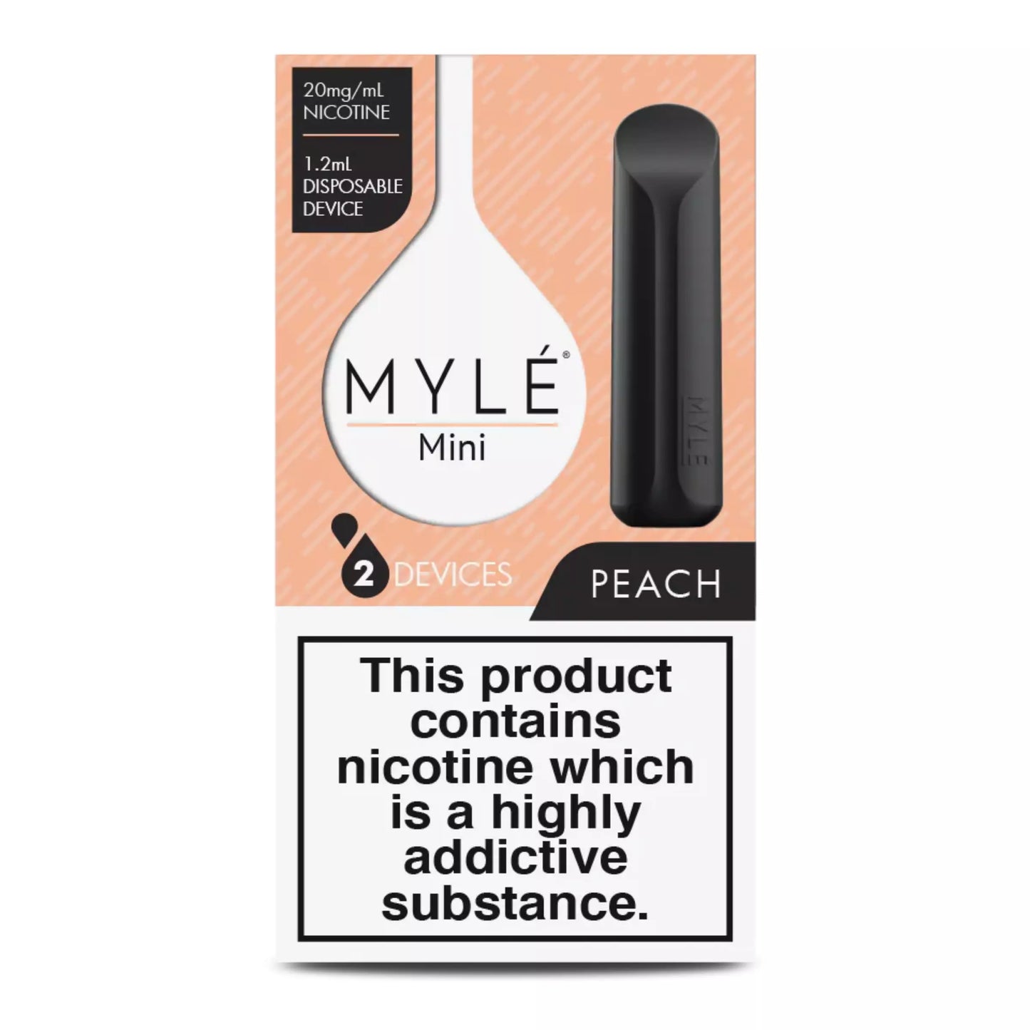 Myle Mini Disposable Pods 320 Puffs - 2 Pack Devices - Peach