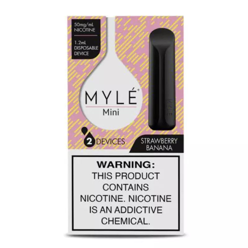 Myle Mini Disposable Pods 320 Puffs - 2 Pack Devices - Strawberry Banana