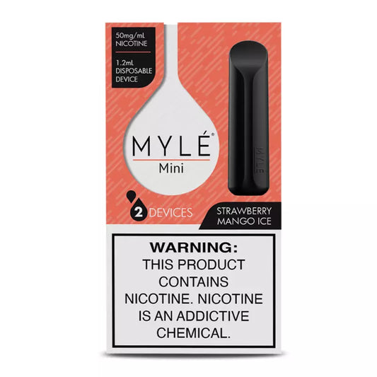 Myle Mini Disposable Pods 320 Puffs - 2 Pack Devices - Strawberry Mango Ice