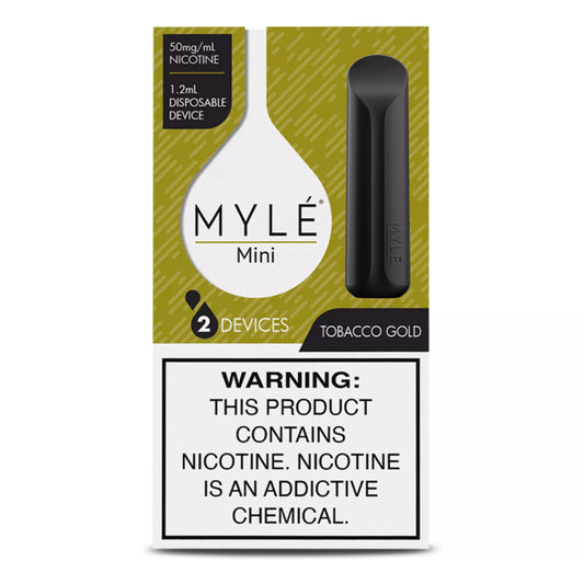 Myle Mini Disposable Pods 320 Puffs - 2 Pack Devices - Tobacco Gold